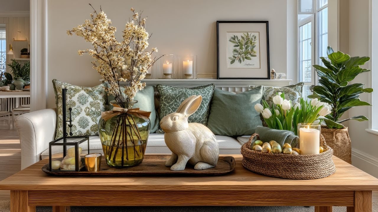 Доступный весенний декор в стиле фермерского дома с оливковыми оттенками | Пасхальный стиль с вин...