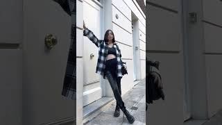 Camisaco &amp; Calza Cuerito para embarazo - Plaid Shirt Jacket &amp; Faux Leather Maternity Leggings