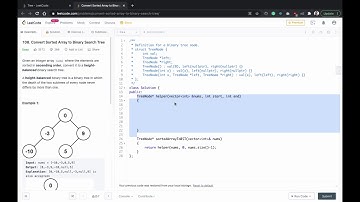 Convert Sorted Array to Binary Search Tree  , leetcode - 108 , C++ code explained