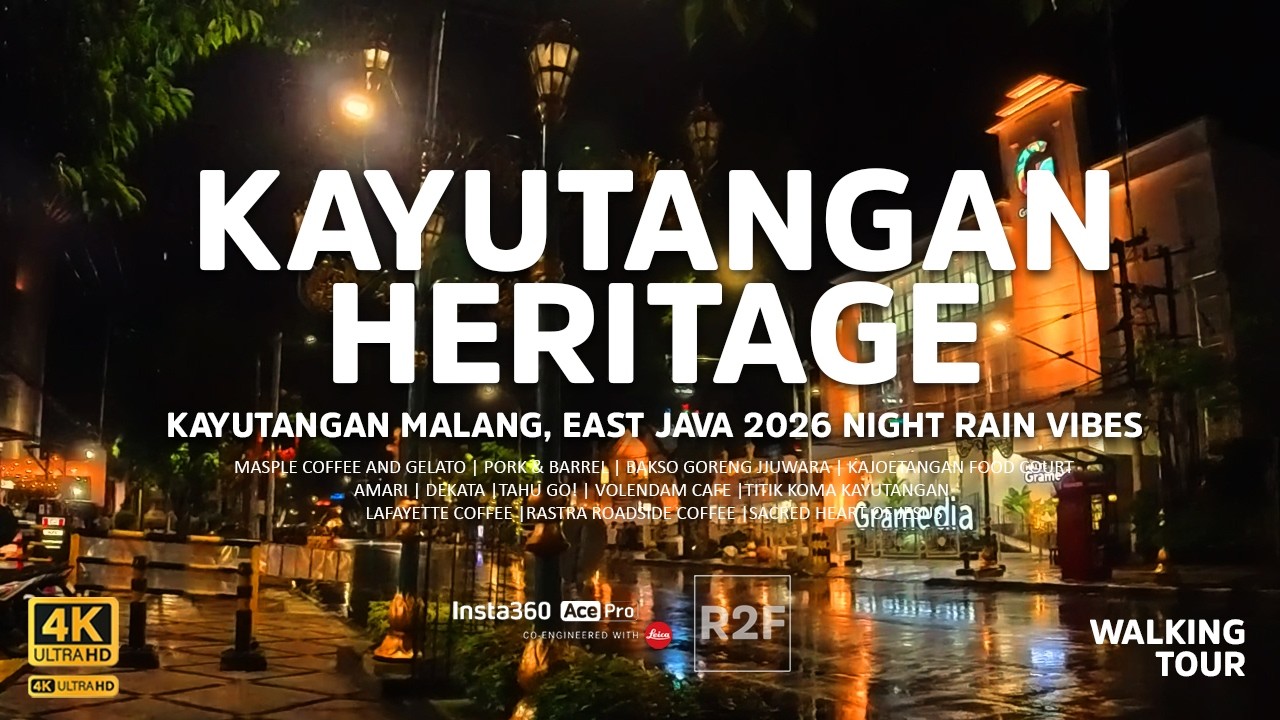 [4K] Kayutangan Malang Walking Tour - Peaceful Night Rain Ambience