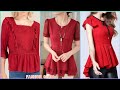 Women's Evening Party Wear Red Vine Colour Peplum Top Shirts And Blouse/Prom Red Top & Shirts