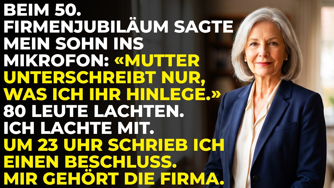 Mein Sohn stand vor achtzig Gästen auf dem Firmenjubiläum und sagte ins Mikrofon: „Meine Mutter unterschreibt sowieso nur das, was ich ihr hinlege.“ Alle lachten. Meine Schwiegertochter legte nach...