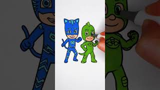 💙💚 Coloring Catboy & Gekko from PJ Masks 😻🦎 Easy Glitter Art ✨ #pjmasks #kids #color #cartoon