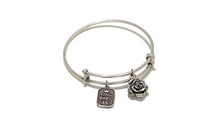 King Baby Sterling Silver Rose Charm Bangle Bracelet