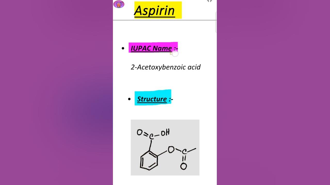 Aspirin structure and iupac name organic chemistry notes neet