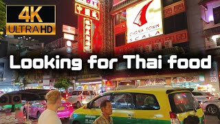 Looking for Thai food, walking in Bangkok China Town 4k60fps