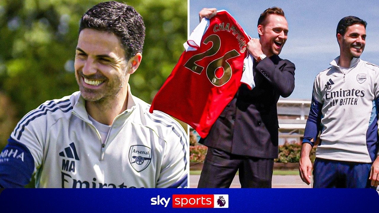 Tom Hiddleston meets Mikel Arteta after Arsenal win the Premier League! 🏆