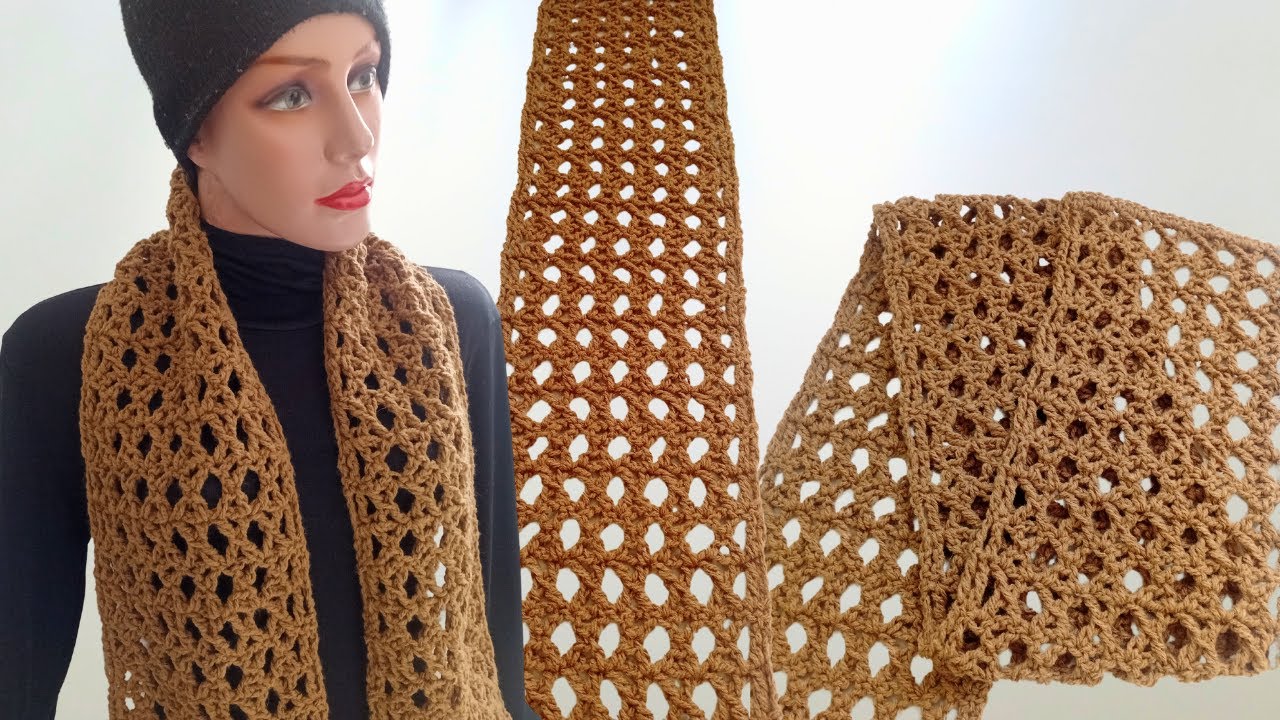 Cachecol de crochê   Ponto X   Chá Verde