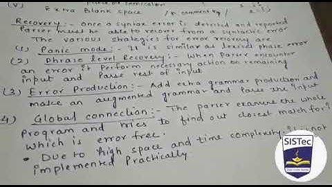 Error Detection and Recovery in Syntax & Semantic Analysis | Bhavana Gupta | SISTec GN