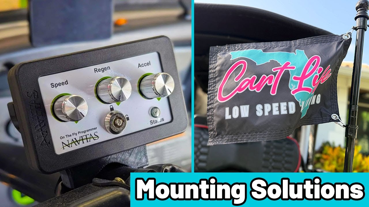 EP 105- Custom Golf Cart Accessory Mounts!  Navitas On the Fly, Smart Phone, Flags, Cups and more!