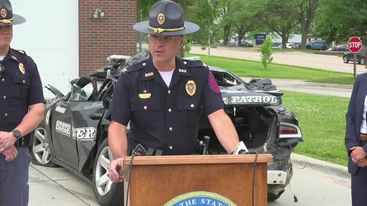 NSP trooper injured after another cruiser is struck on I-80 - YouTube