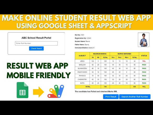 How to Make Online School Result Web App Using google sheet and Appscript | B31
