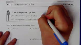 Math 251 Section 11.4A  (Introduction to Separable Equations)