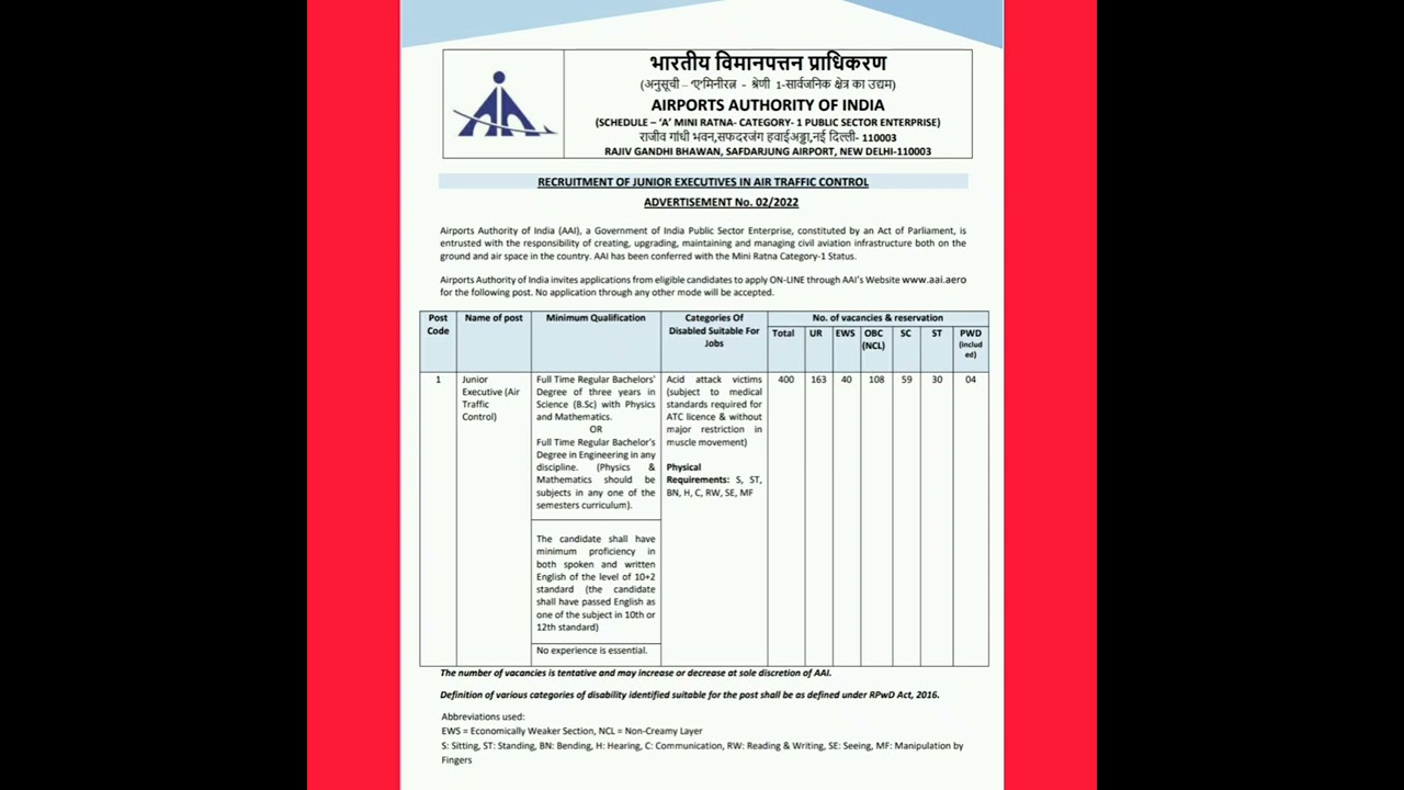 Central Government Jobs-  Airports Authority of India (AAI)