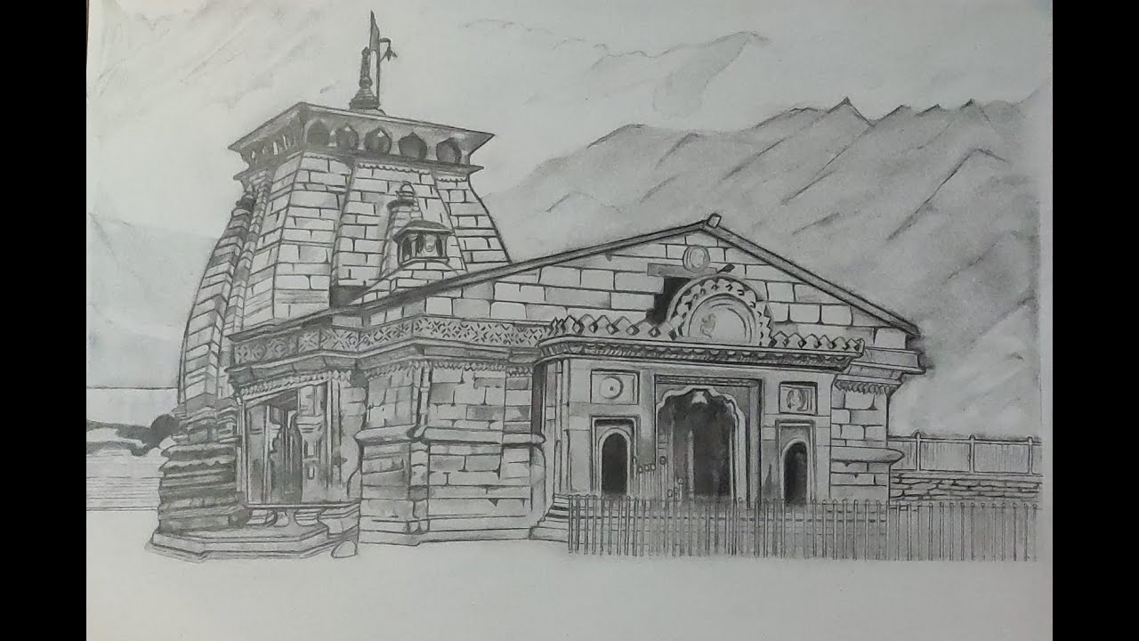 How to Draw Badrinath Temple Drawing  Lord Badrinarayan Temple Drawing   Badrinath Pencil Sketch  YouTube