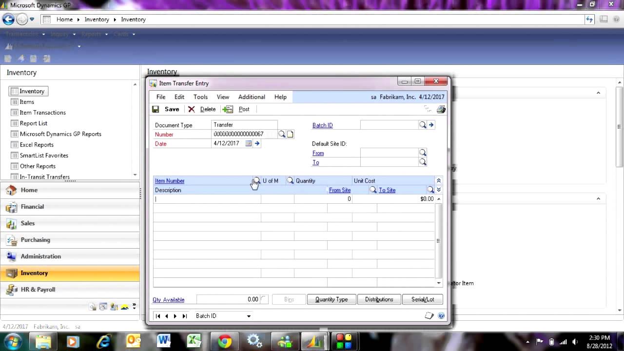 Inventory Transactions in Dynamics GP - YouTube