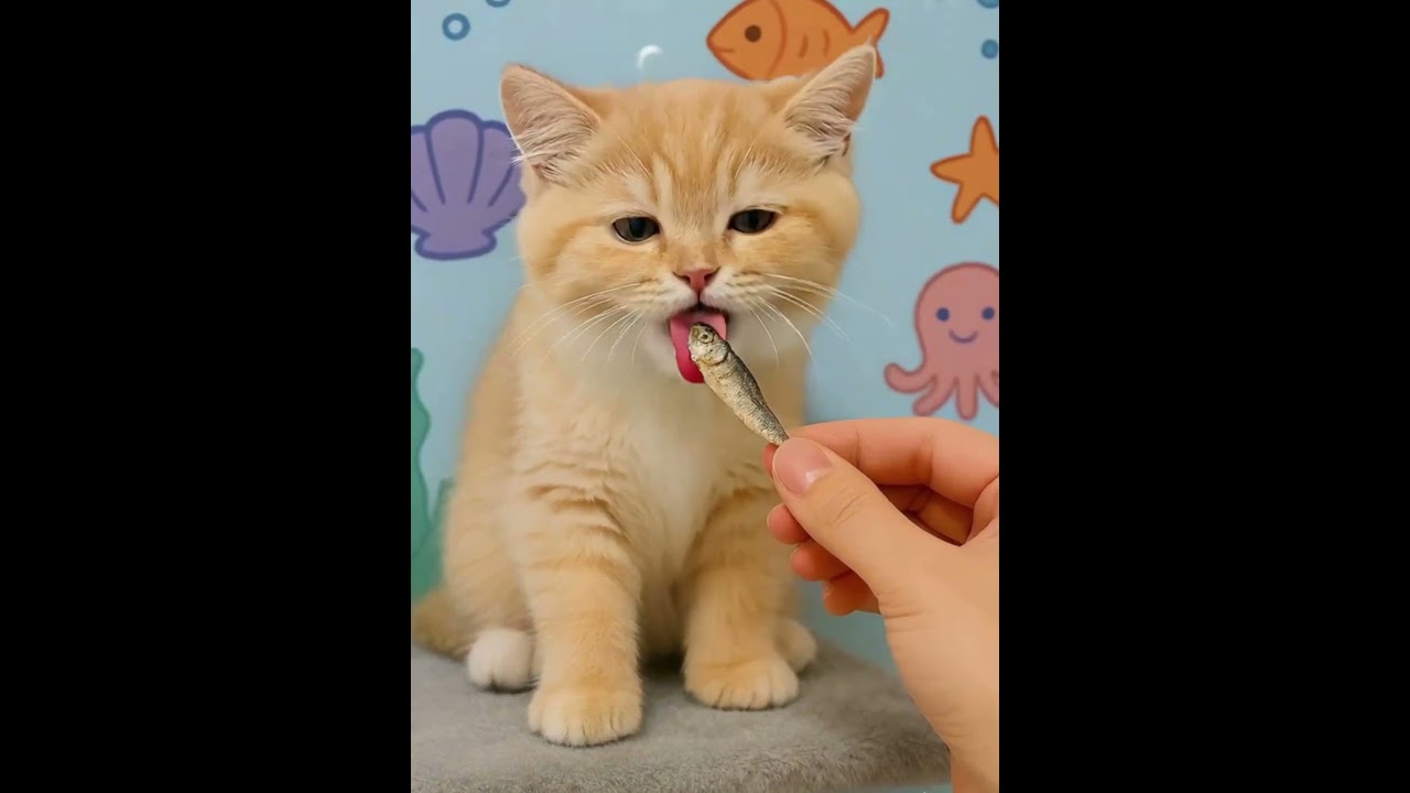 Dried fish is delicious🐱🍽️🐟️ 