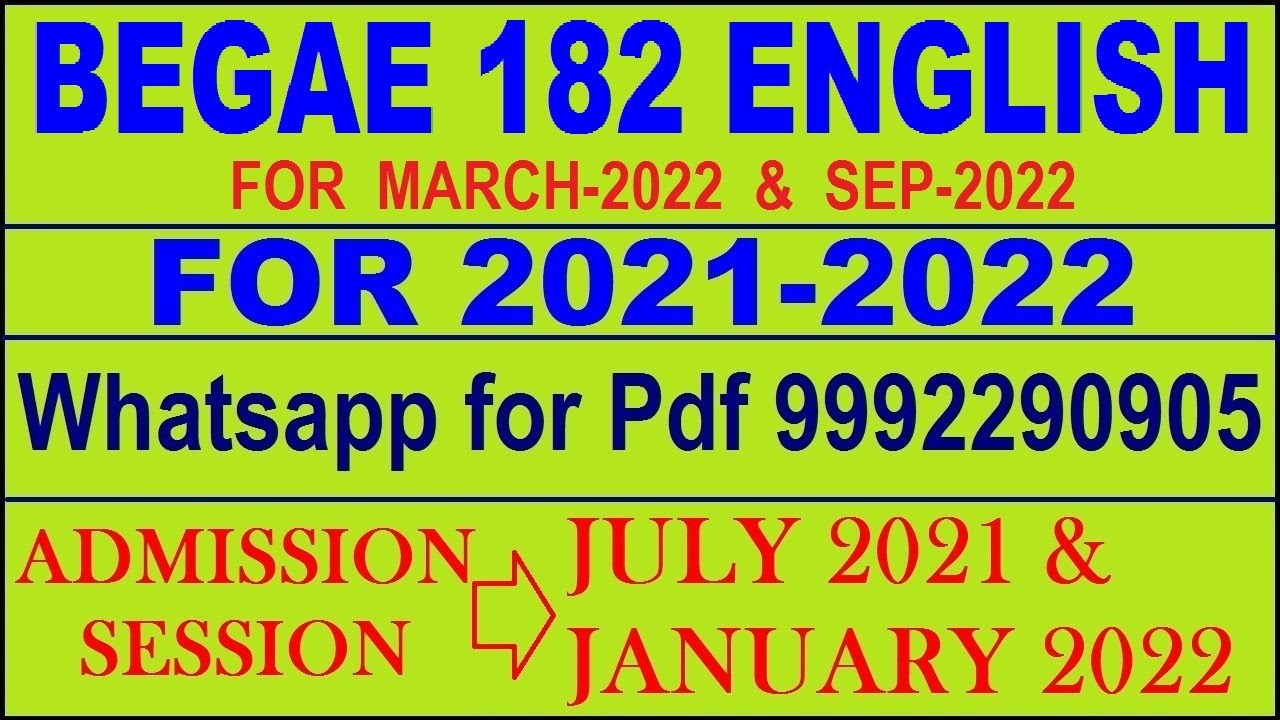 BEGAE 182 Solved Assignment 2021-22 in English Pdf @20rs 9992290905.