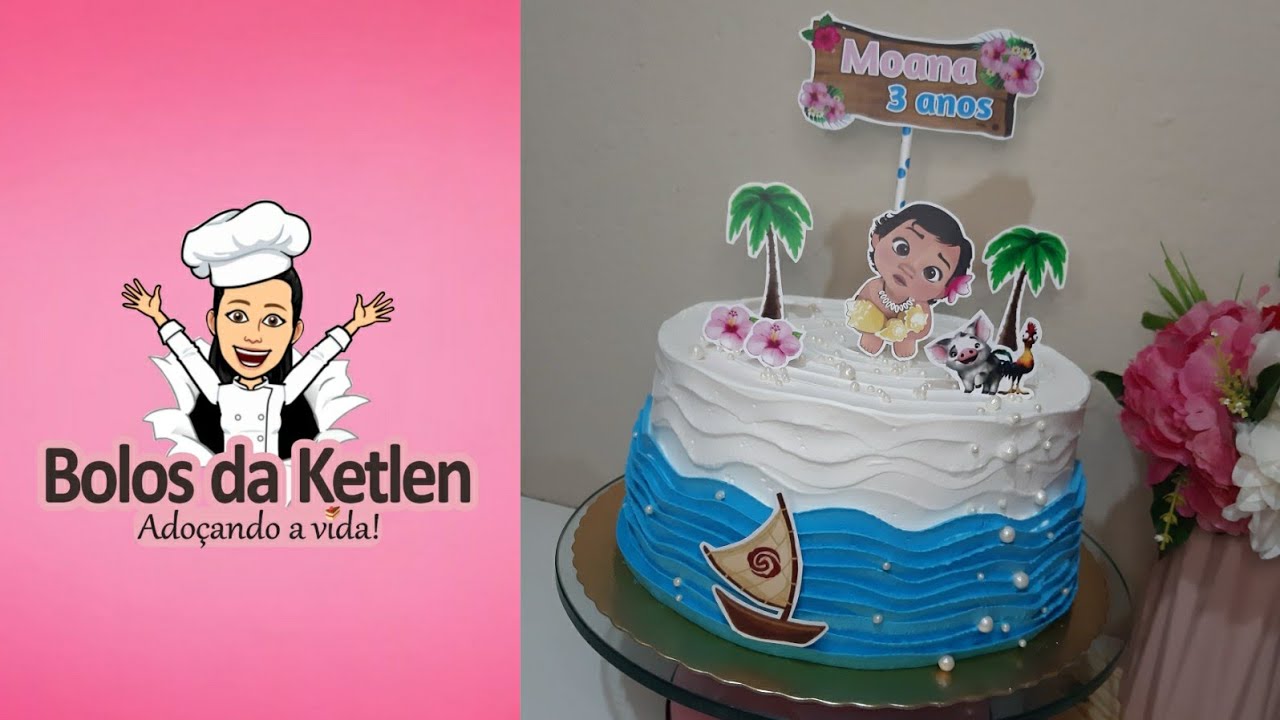 Bolo Moana baby | Topper | Redondo | 2 kg | 3 anos | Chantilly | Aniversário | Bico 104.