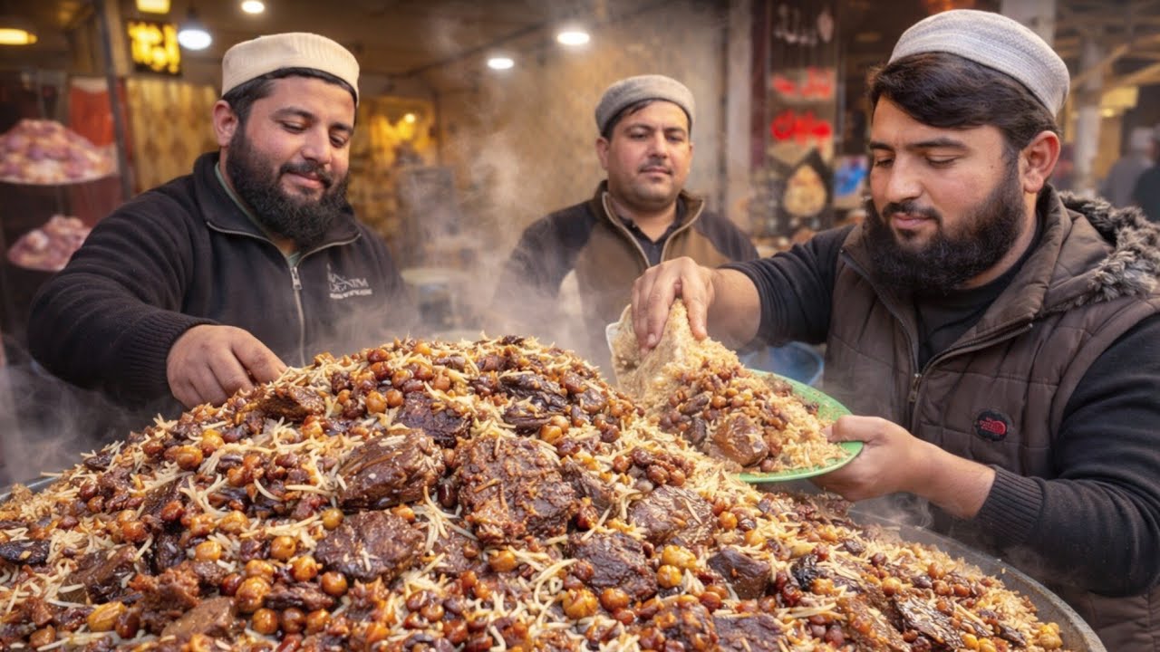 LEGENDARY KABULI PULAO recipe | 350+ KG Afghan Giant Meat Pulau Prepared | Afghanistan's Street Food