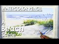 Watercolor pencil landscape  a beach scene