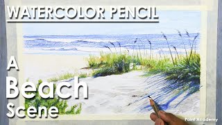 Watercolor Pencil Landscape : A Beach Scene