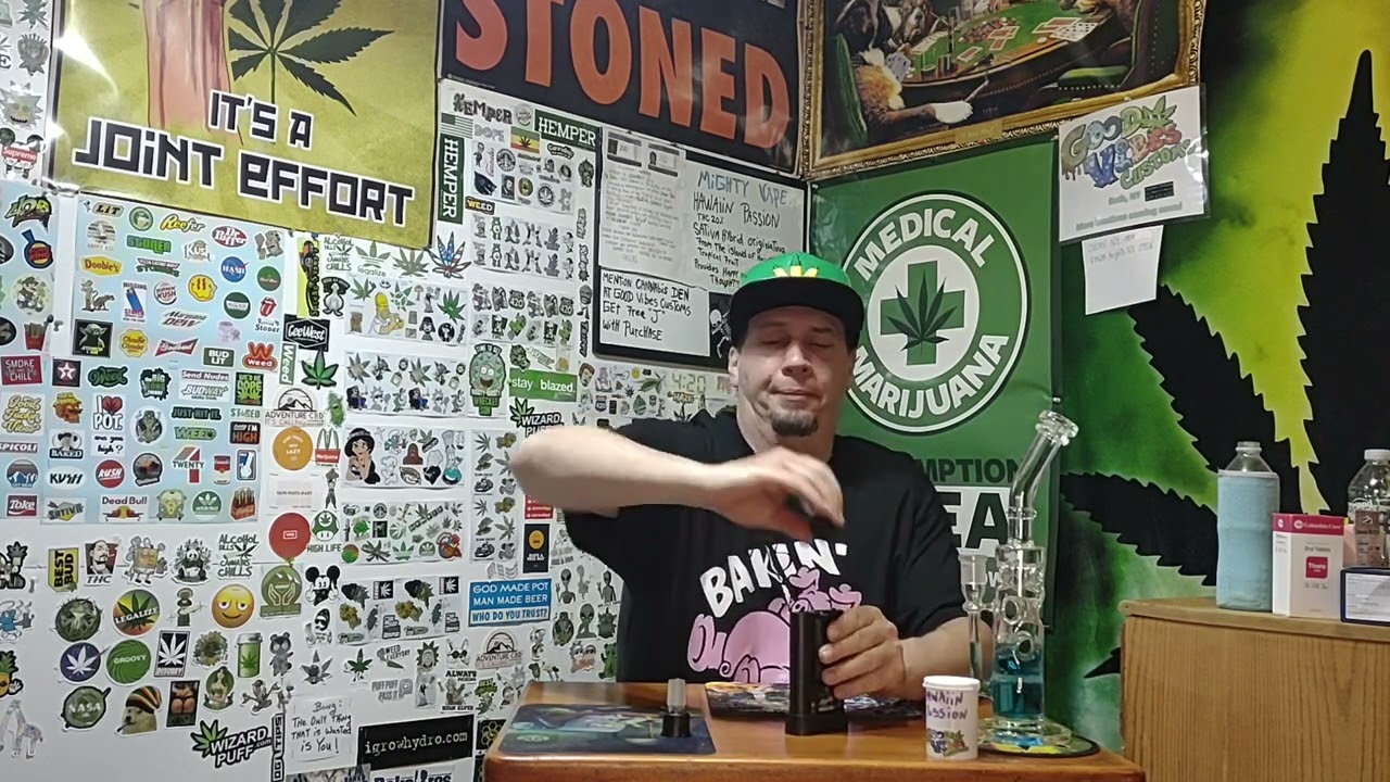 mighty vaporizer with Hawaiin passion (rec) cannabis in swiss bubbler (info in description below)