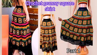 Crochet Granny Square Maxi Skirt/How To Crochet Granny Square Skirt Beginner Friendly Tutorial PART1