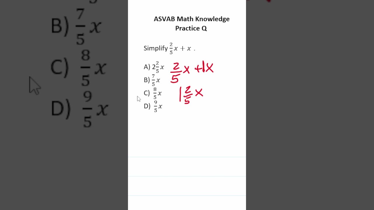 ASVAB PiCAT Math Knowledge Practice Test Question Combining Like Terms Acetheasvab W Grammarhero