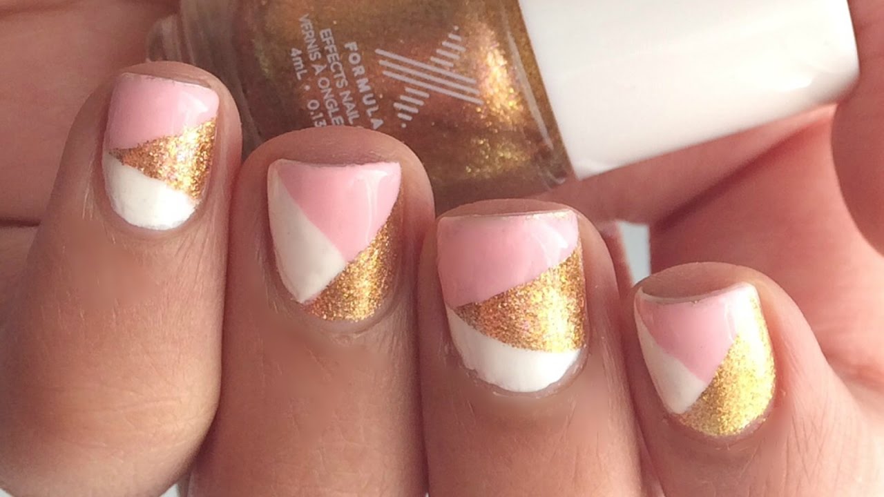 10. Pink and Gold Geometric Nails - wide 1