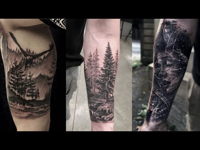 Black And Grey Nature Tattoo Design For Full Sleeve