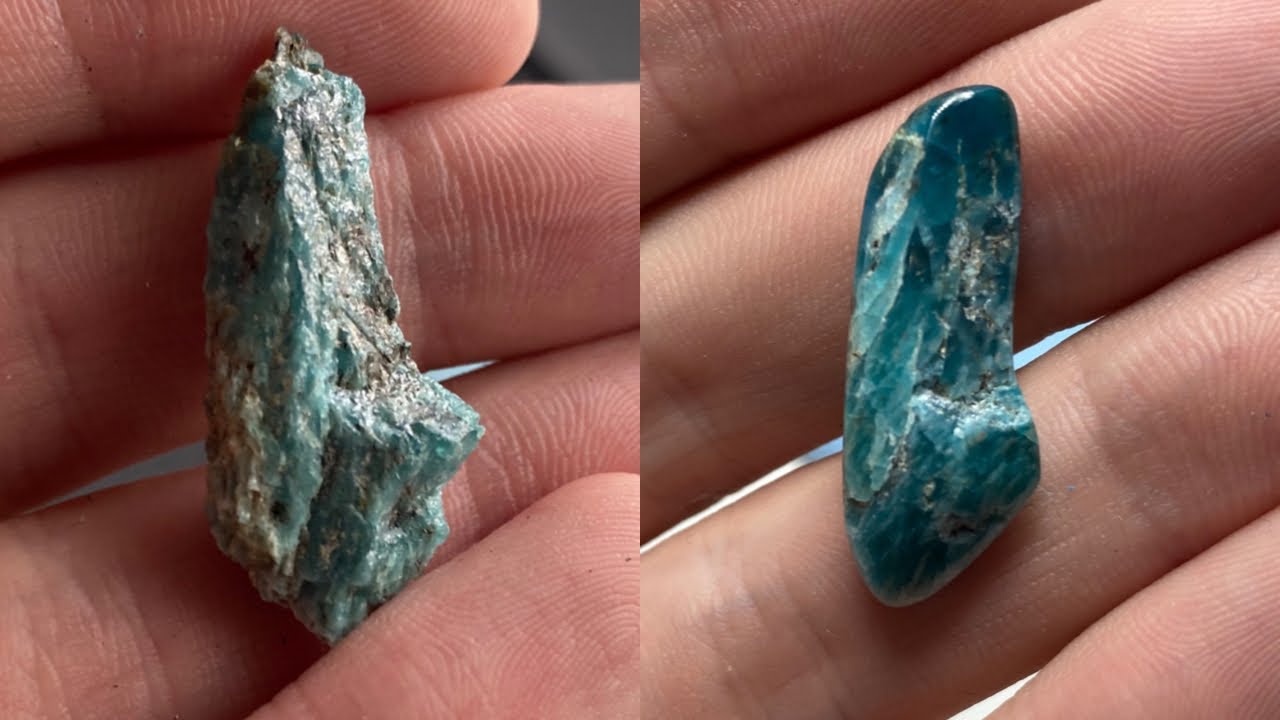 Полировка камня вручную. Синий апатит