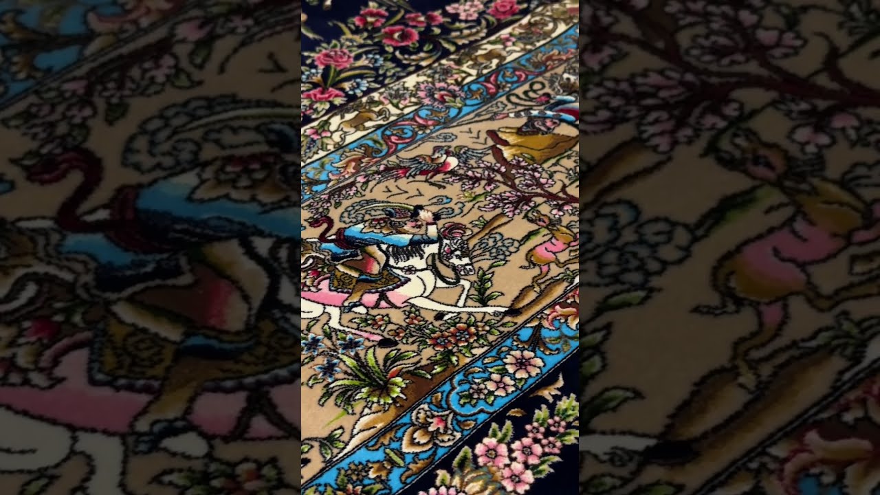 Traditional Handmade 100% Silk Carpet. Hand Knotted Blue Area Rug 6'6 x 9'1 ft - The Big Hunt