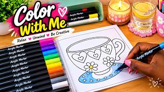 Satisfying Cozy 🍵 Tea Cup Coloring Vlog | ASMR | Relax & Color With me | Cozy Coloring