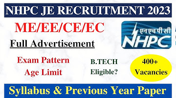 NHPC JE RECRUITMENT 2023 | NHPC JE SYLLABUS, EXAM PATTERN 2023