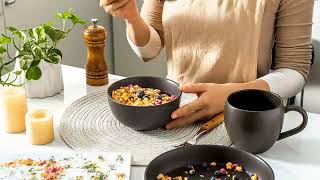 Elevate Your Dining Experience – Tikooere 12-Piece Matte Black Stoneware Set 🖤