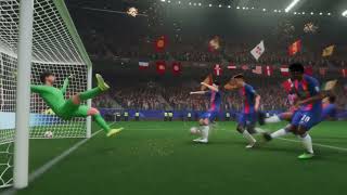 Ultra realistic professional football soccer broadcast sequence, aerial drone flyover massive packed