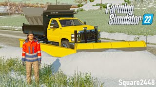 SNOW PLOWING COUNTY ROADS! (PUBLIC WORKS) | FARMING SIMULATOR 22 screenshot 4
