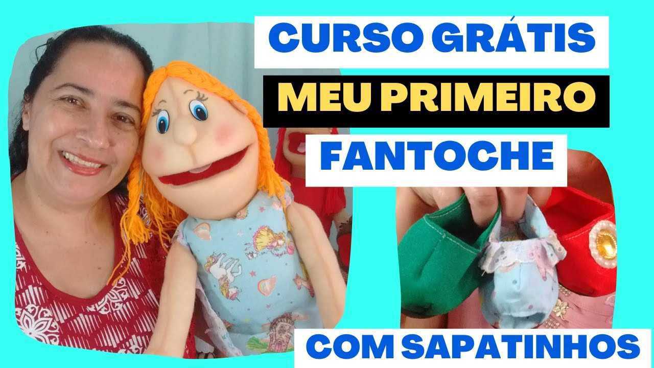 Como fazer fantoche menina - cabeça de espuma revestida + sapatinhos   - Curso grátis Completo