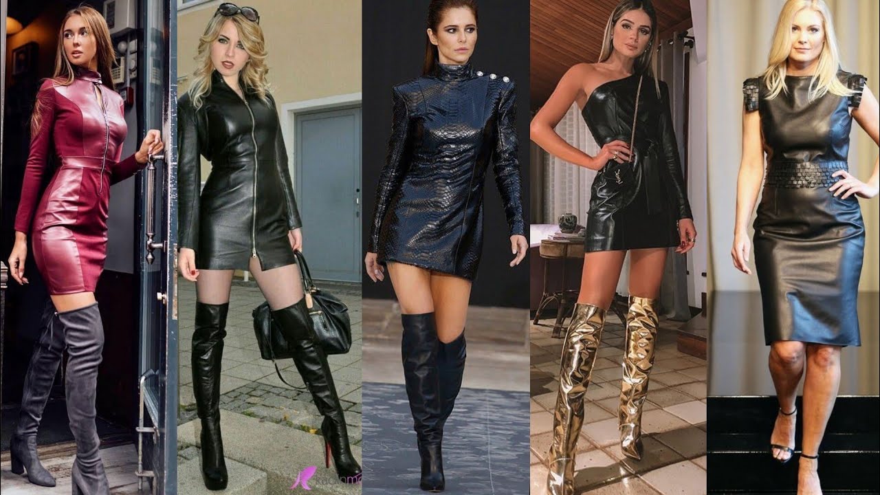 leather mini dress thigh high boots