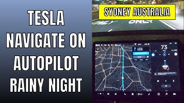Driving on Rainy Night using Tesla Model 3 Navigate on Autopilot.