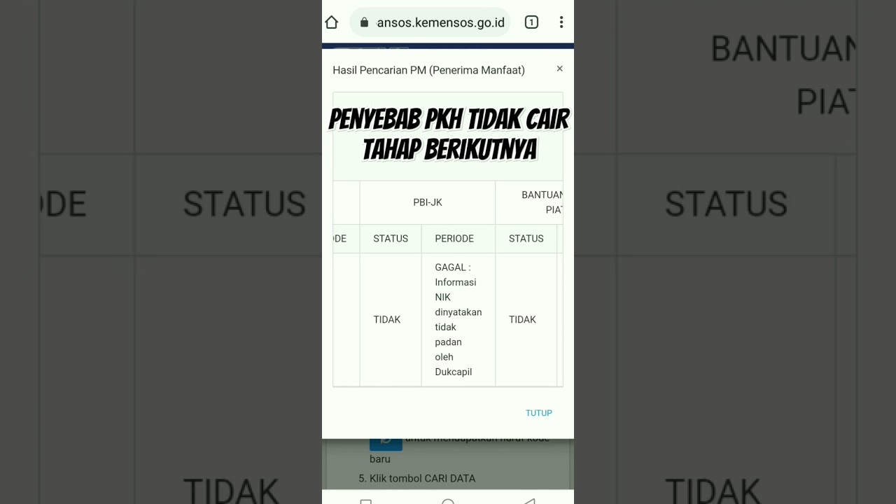 NIK TIDAK PADAN DUKCAPIL KETERANGAN DI CEK BANSOS 