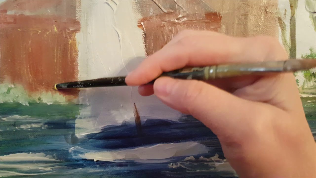 Acrylic Painting- Landscape (boats, trees, & Mountains) by artist, Diane J. McGarel