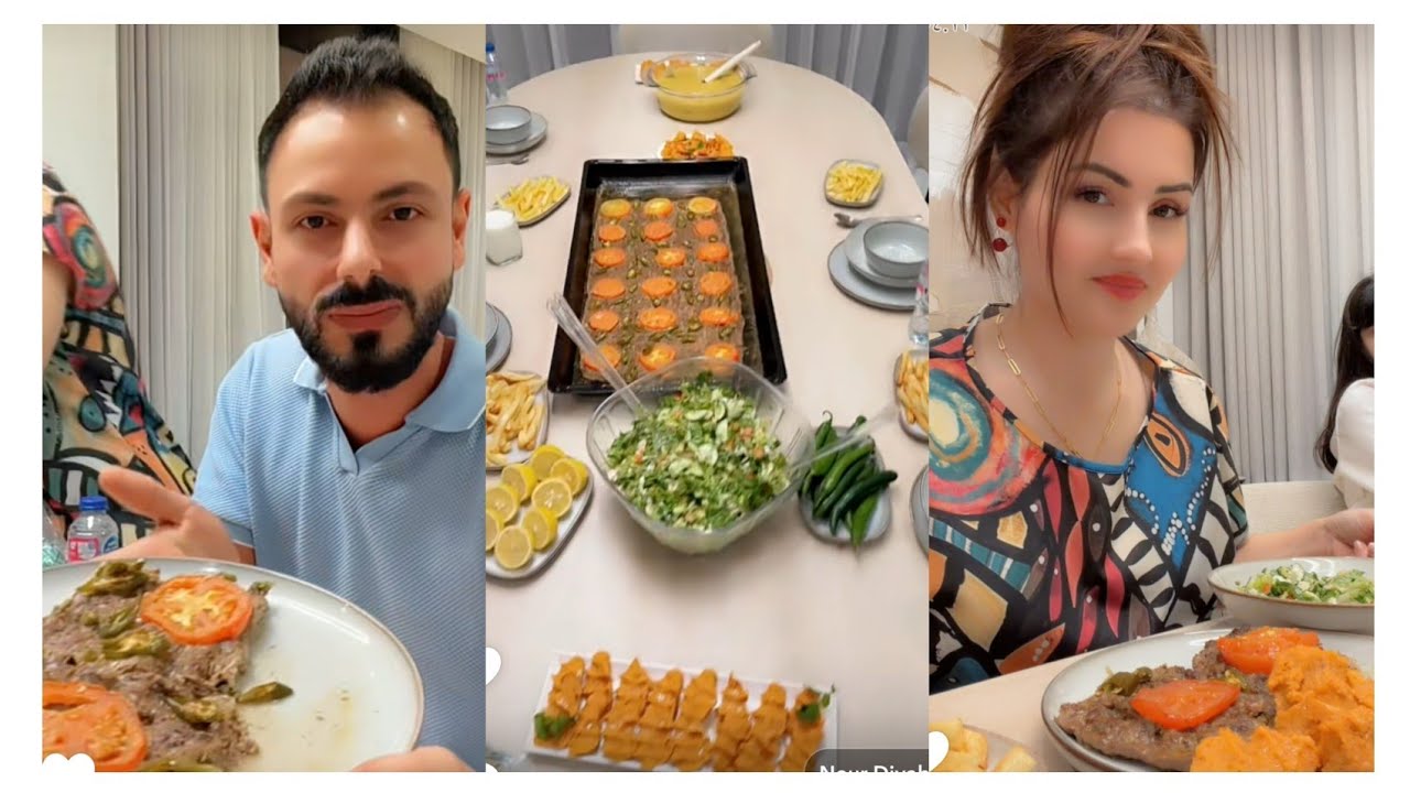 نور وعصام 🥰 عشانا صار جاهز يسلام سلم كباب بصينية 😋اجو أهلي كمان 