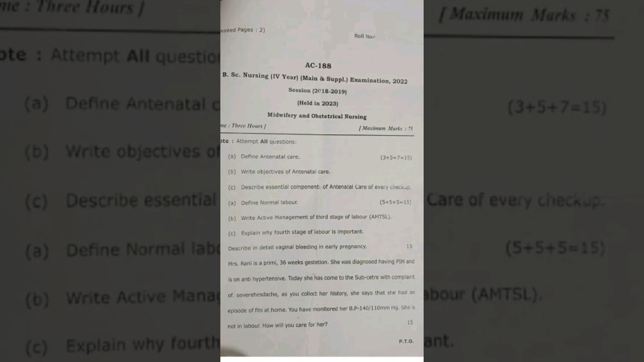 bsc nursing 4th year obg questions paper 