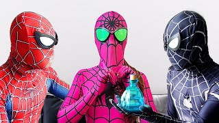 3 SPIDER-MAN Bros vs BAD GUY TEAM || PINK HERO is NOT GOOD , SAVE HER ! ( Live Action )