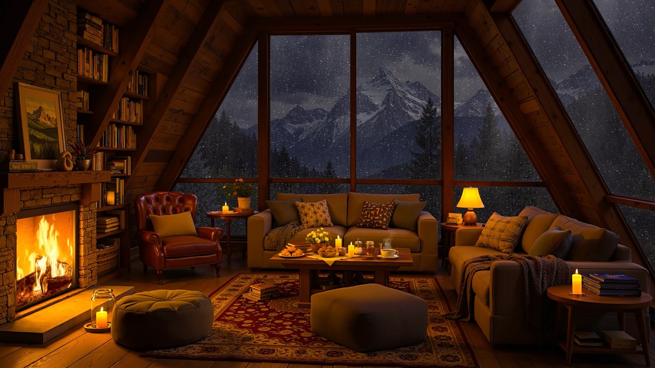 Cozy Hut Ambience 🔥 Smooth Jazz Music, Heavy Rain & Fireplace Sounds for Relax, Study, Focus, Sleep