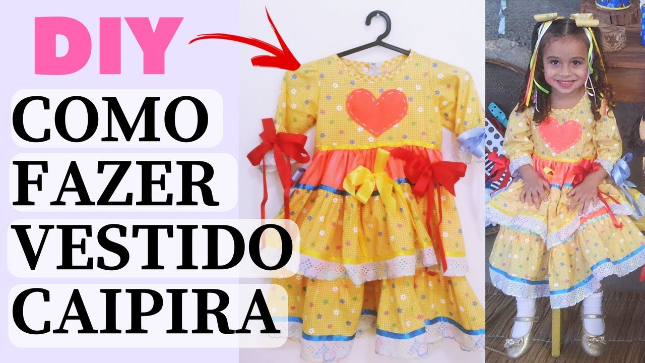 Vestido Junino, Peito feito no lastex/ modelagem gratuita de 3 meses a 12  anos 