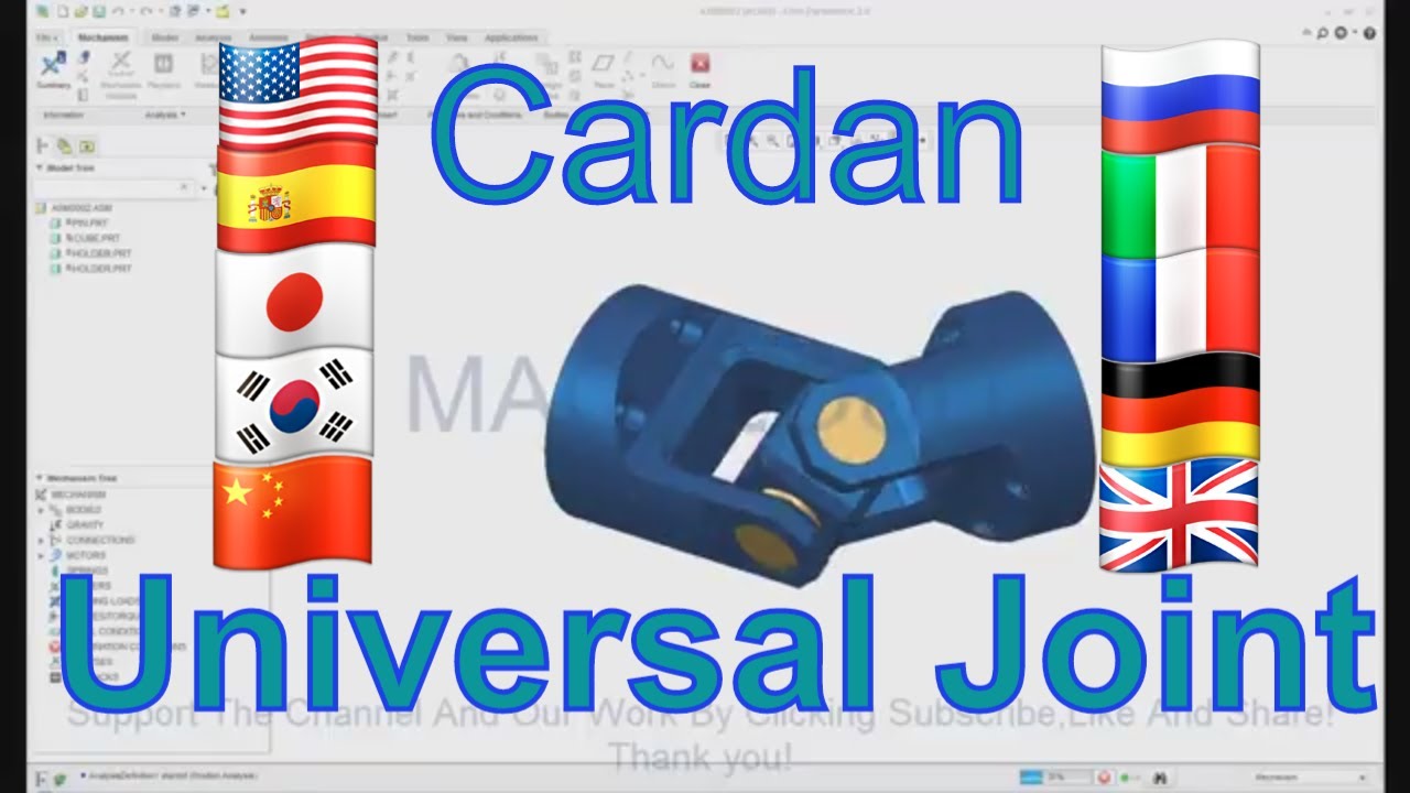 Tutorial Cardan Universal Joint Assembly And Mechanism Ptc Creo CAD
