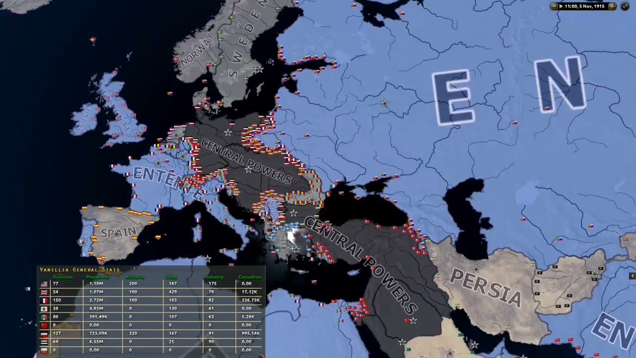 Hoi4 WW1 Timelapse [+Stats] Hoi4 The Great War Timelapse